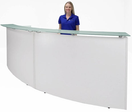 Two Person Standing Height Curved Welcome Desk with Glass Top