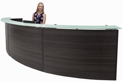 Three Person Standing Height Curved Welcome Desk with Glass Top