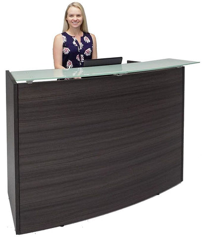 One Person Standing Height Curved Welcome Desk with Glass Top