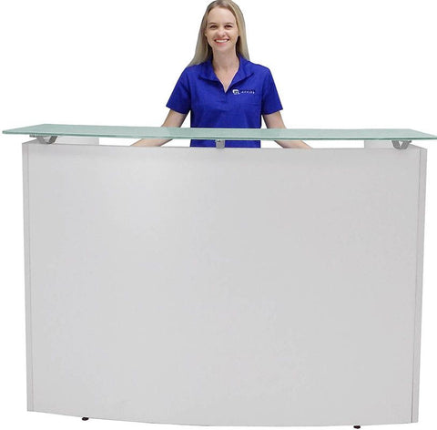 One Person Standing Height Curved Welcome Desk with Glass Top
