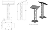 Triangle Truss Music Stand dimension drawing showing bronze powder coat and walnut laminate finish