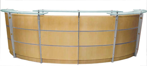 12' Curved Maple Glass Top Reception Desk w/Mobile Files