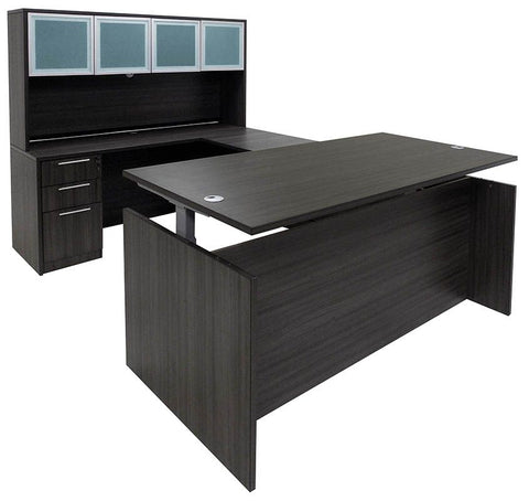 Adjustable Height Rectangular Front U-Shaped Desk w/Hutch in Charcoal
