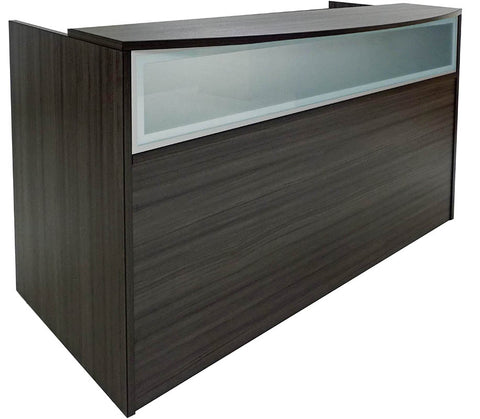 71 Inch Charcoal Woodgrain Reception Desk w/Frosted Glass Panel