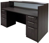 71 Inch Charcoal Woodgrain Reception Desk w/Frosted Glass Panel