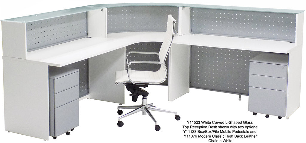 White 180 Half Round Curved Glass Top Reception Desk