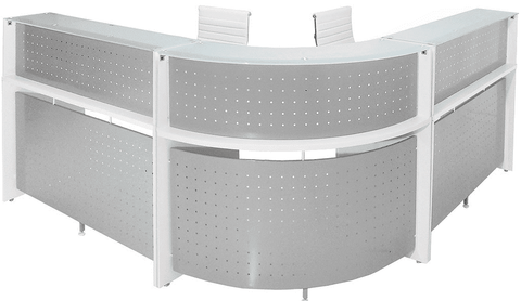 White Curved L-Shaped Glass Top Reception Desk